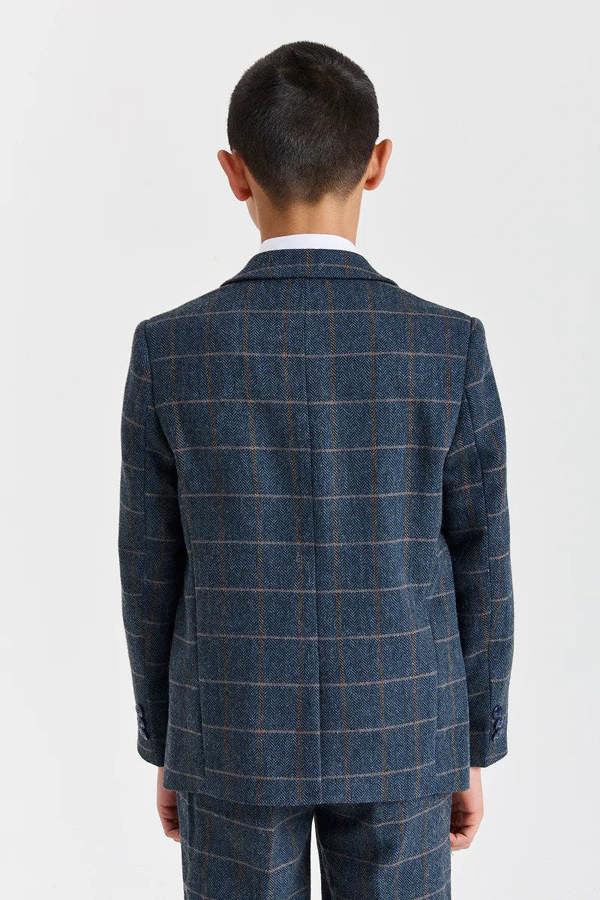 Paul Andrew Harris - Boys Navy 3 Piece Wool Blend Tweed Suit