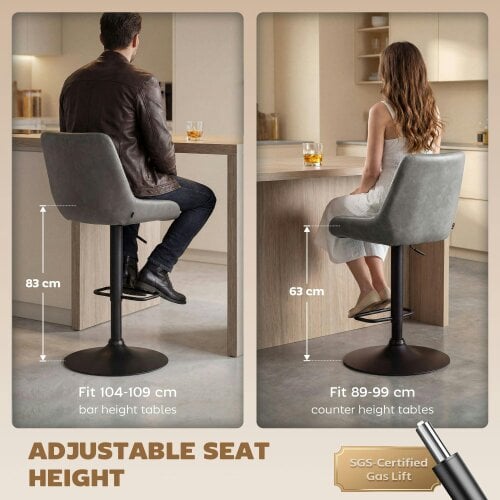 Wyld Haus Lokasa Fabric Dark Grey Adjustable Retro Bar Stools Set Of 2 With Swivel Seats
