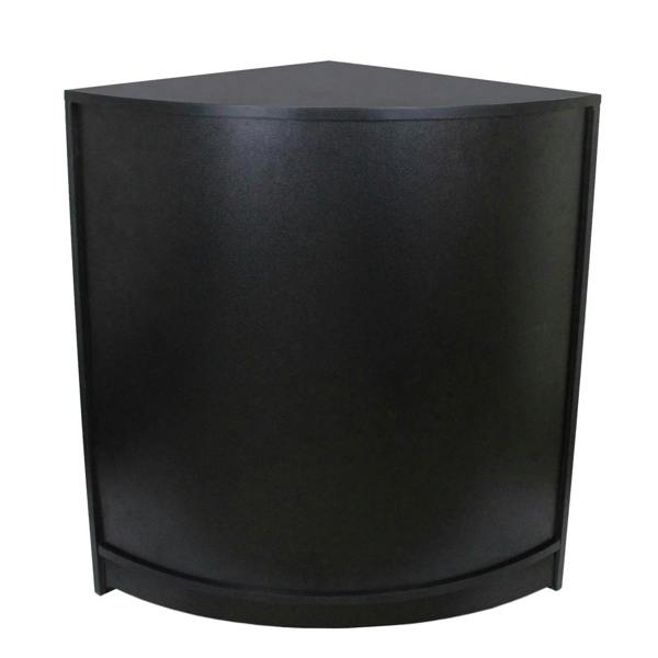 Sleek black retail shop corner counter CM60 with a smooth finish and rounded edges, perfect for maximizing space in any store