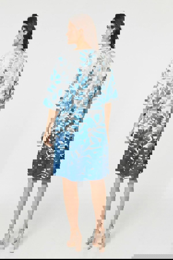 Blue | Leaf Print 3/4 Sleeve Relaxed Shift Dress