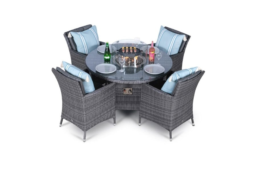 Giardino Savannah Fire Pit 4 Seater Round Rattan Dining Set