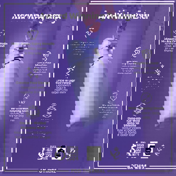 A lavender-colored, double-walled stainless steel water bottle is being held; it features a hide-away carry handle and a wide opening mouth for easy cleaning and refilling. The bottle is showcased against a purple background with text describing its award-winning design and features. GERMAN DESIGN AWARD WINNER 2024, GOOD DESIGN, and POD THERMAL are also visible.