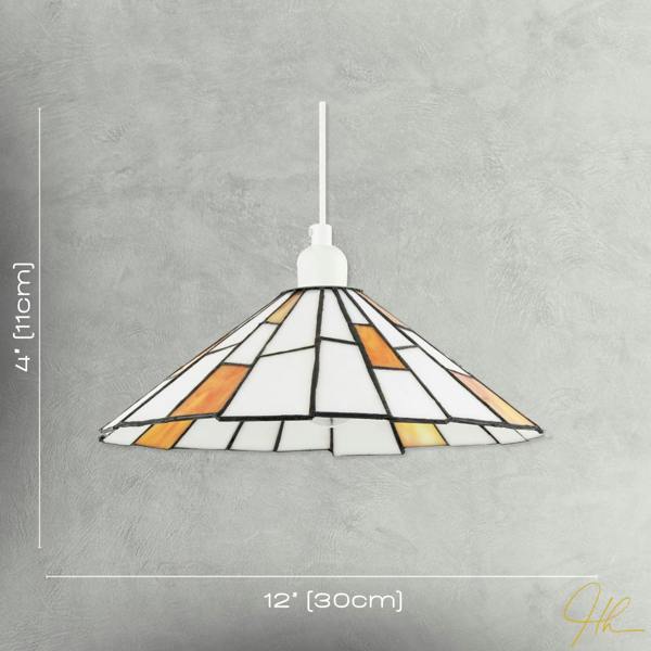 Contemporary White Tiffany Pendant Light Shade with Orange Accents Image 7