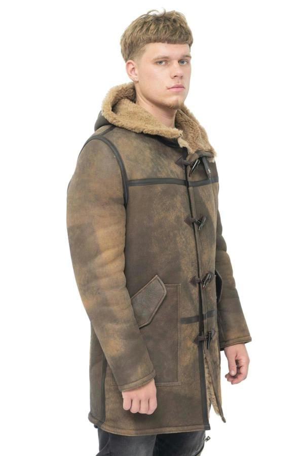Infinity Leather Mens Antique Sheepskin Duffle Coat-Arona