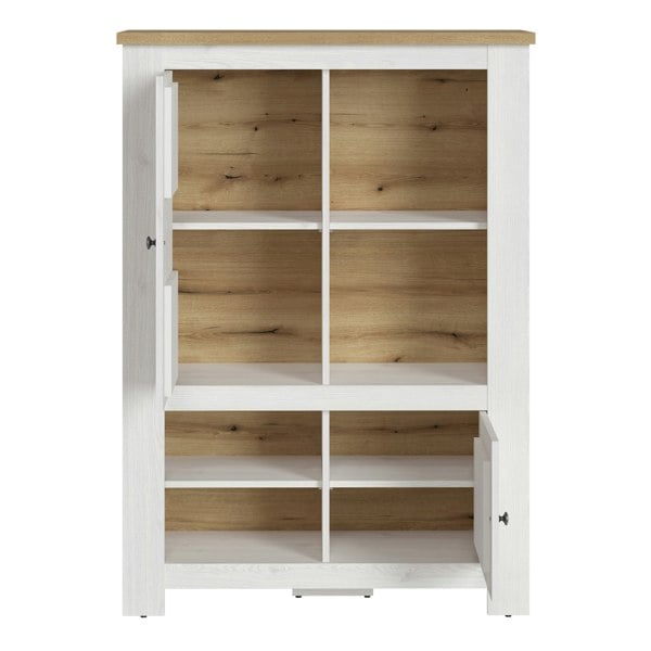 Furniture To Go Celesto 2 Door 4 Shelves Display Cabinet inc. 2x LED Lights in White and Oak