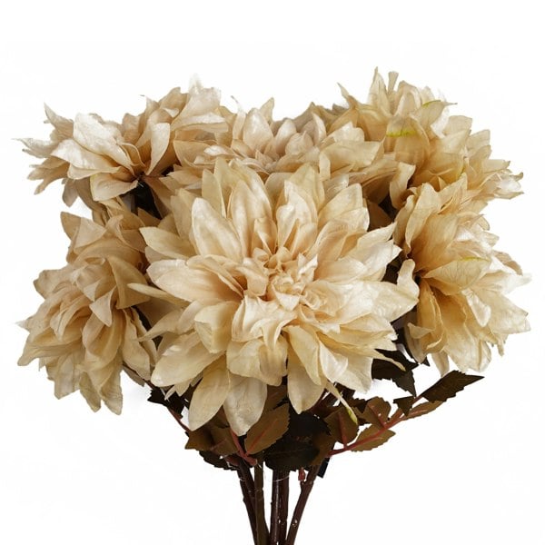 Leaf Pack of 6 x 55cm Dahlia Flower Stem - Dusty Cream