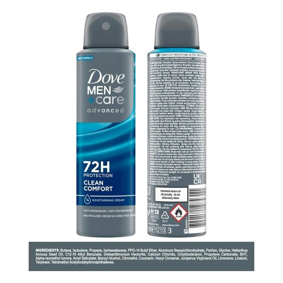 Dove Men+Care Antiperspirant Deodorant 72H Protection, Clean Comfort, 12x150ml