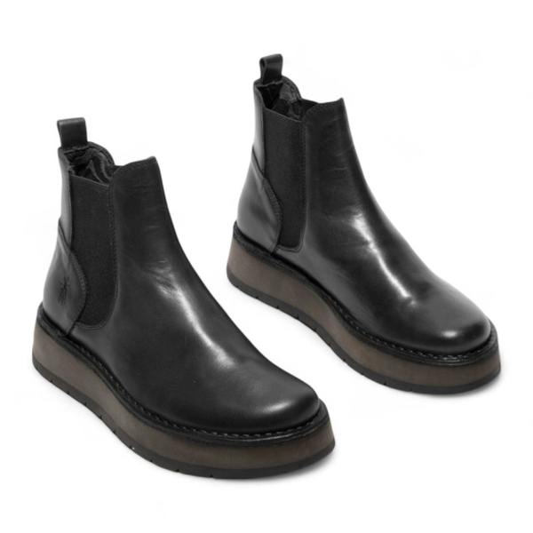 Fly London Womens Black RAWI131 Chelsea Leather Ankle Pull-On Classic Comfort Boots