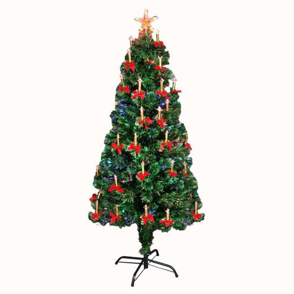 2ft to 6ft Candle & Bow Fibre Optic Christmas Trees, Green PVC, Pre-Lit LED image 1
