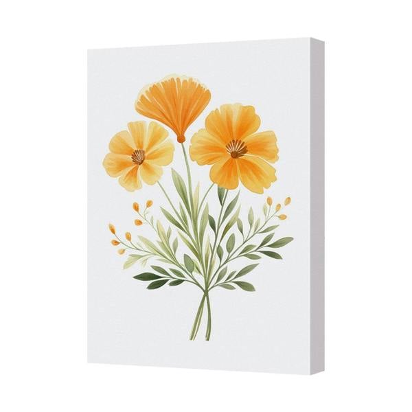 Benjamin Tate Design Orange Floral Canvas Art Print With Green Foliage For Home Decor