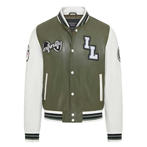 Infinity Leather Mens Baseball Leather Letterman Bomber Jacket - Ashwood