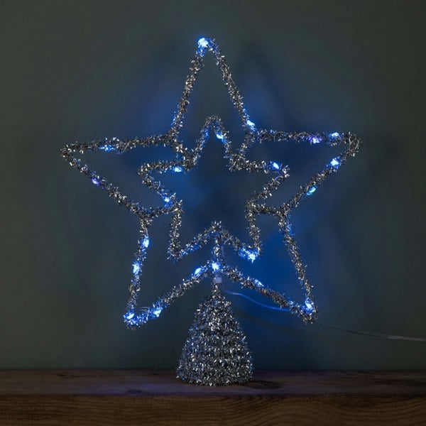 Samuel Alexander 28cm Battery Powered Silver Christmas Star Tree Topper with Blue Multi-Action LEDs