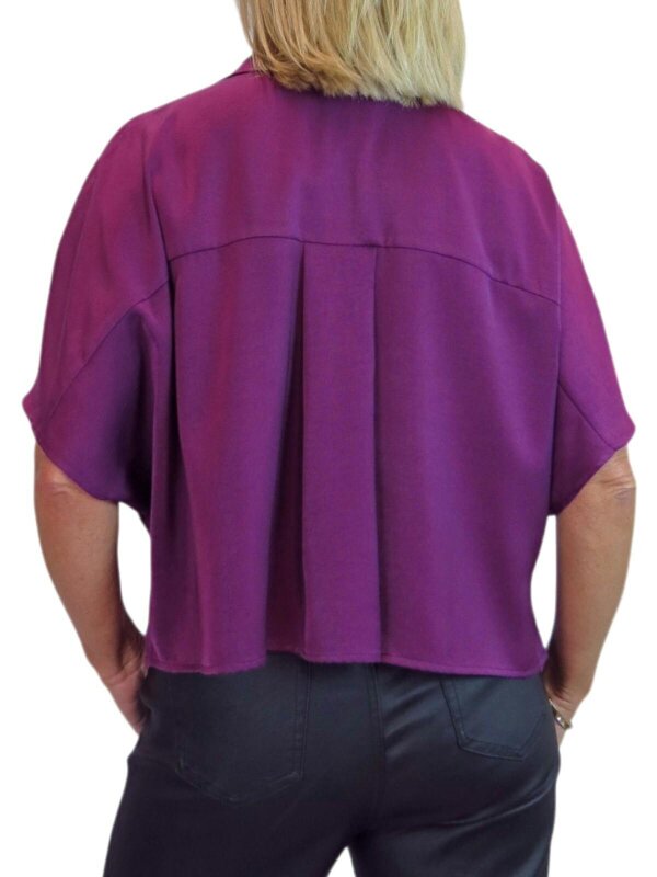 Paulo Due Women's Cropped Satin Shirt Short Sleeve Batwing Blouse