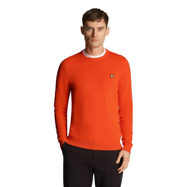 Lyle & Scott Mens Cotton Crew Neck Jumper - Tangerine Tango