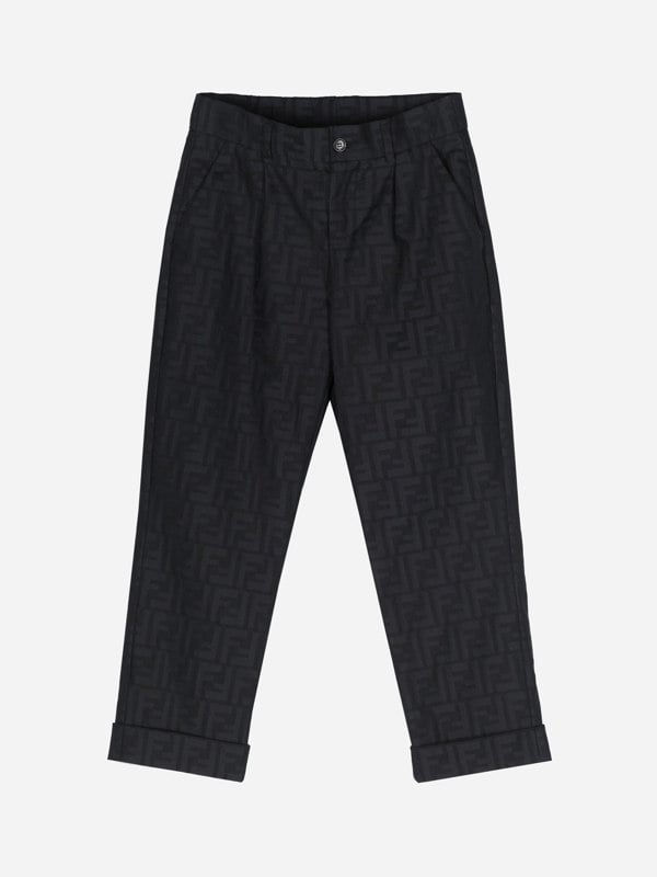 Fendi Kids Fendi Boys FF Jacquard Trousers in Navy