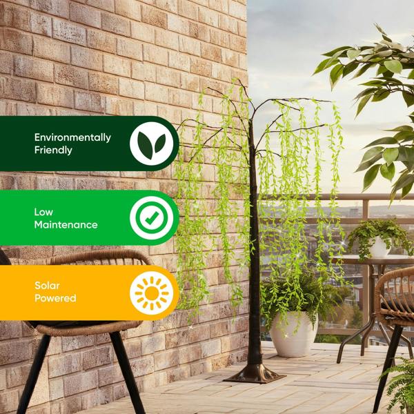Gardenwize 1.5m Grand Willow Tree Solar Lights – 120 Warm White LED Garden Feature Light