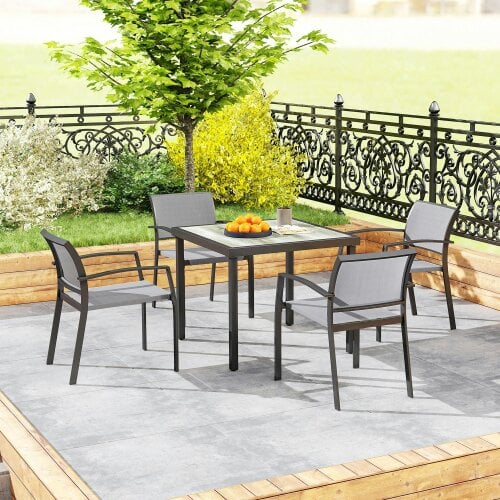 Wyld Haus Velo 4 Seatear Grey Mesh and Metal Frame Outdoor Garden Dining Set Arched Back