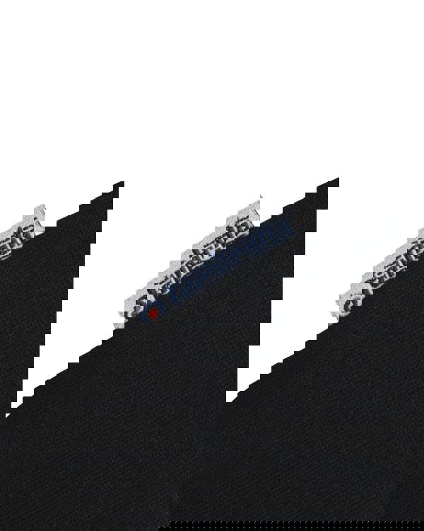 Lambretta Mens Vertical Stripe Classic Mod Ska Casual Smart Polo, close-up of the Polo's fabric and the Lambretta brand tag.