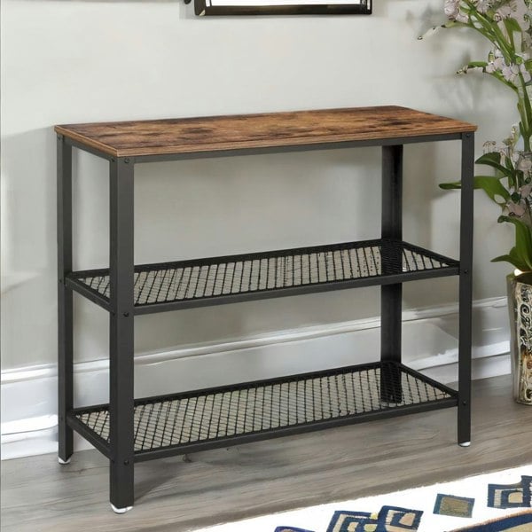 Rafaelo Mobilia 3 Tier Hallway Console Table Rustic Brown