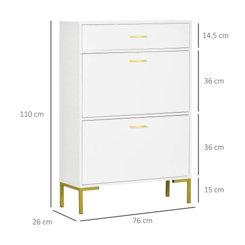 Wyld Haus Suto Wooden White Slim Shoe Cabinet With 3 Drawers For 12 Pairs