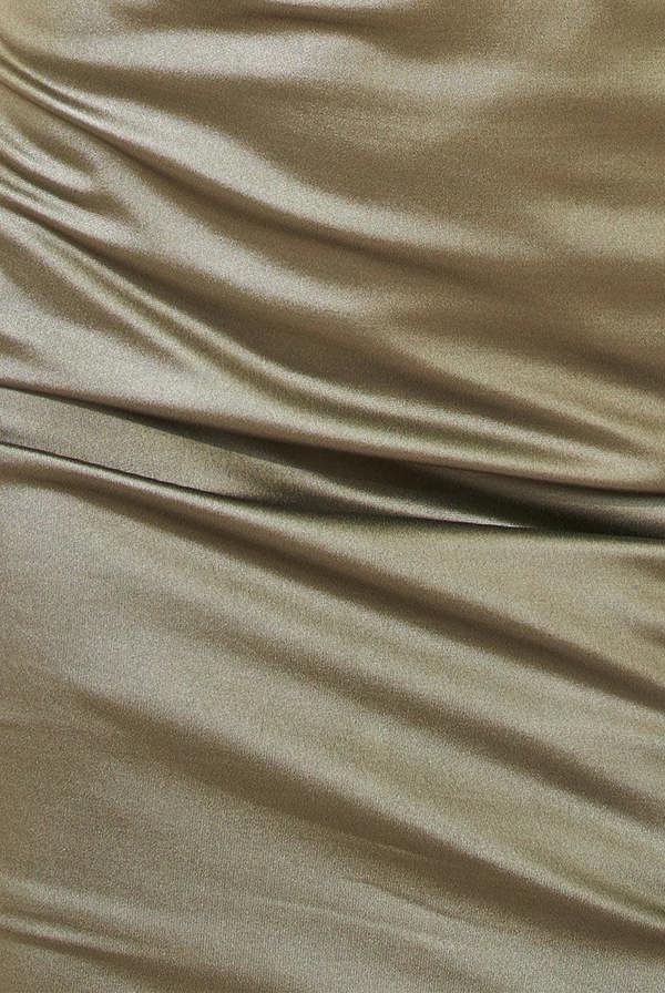 Faux Leather Cut Out Sheath Midi Dress - Khaki DR3724