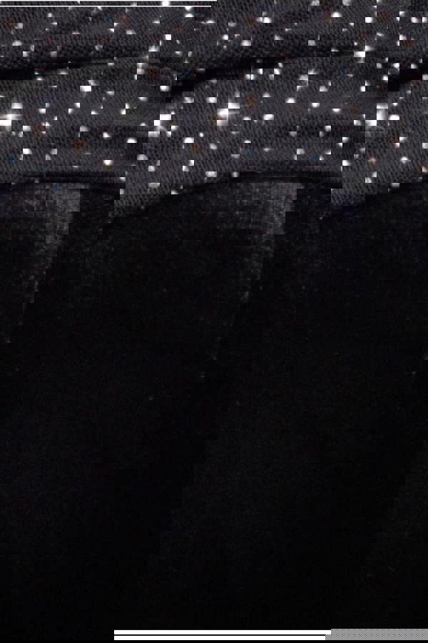 Off Shoulder Hotfix Diamante Wing Velvet Maxi Dress - Black DR4484