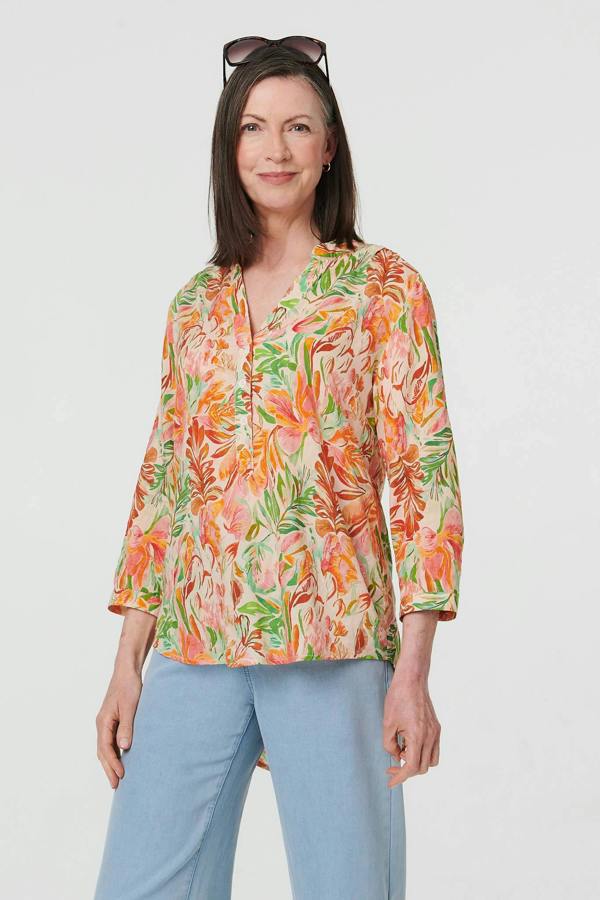 Orange | Floral Print 3/4 Sleeve Blouse
