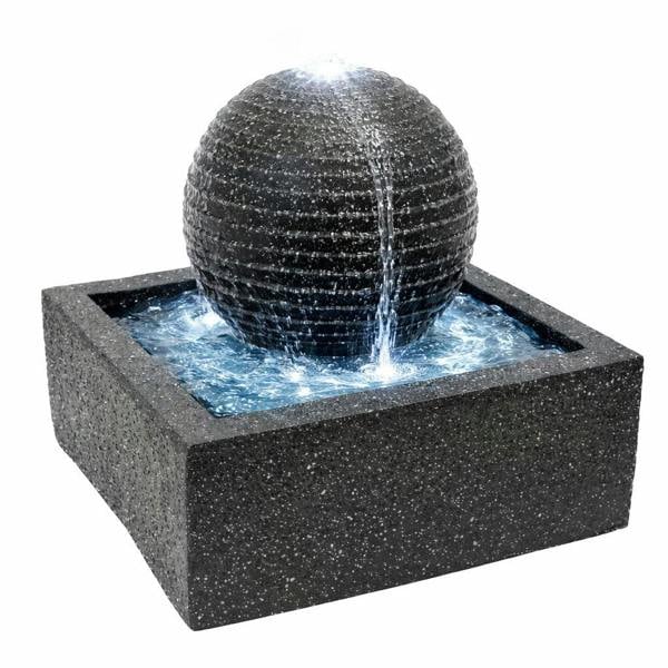Gardenwize Solar Powered Black Granite-Finish Water Feature with LED Light & Battery Backup