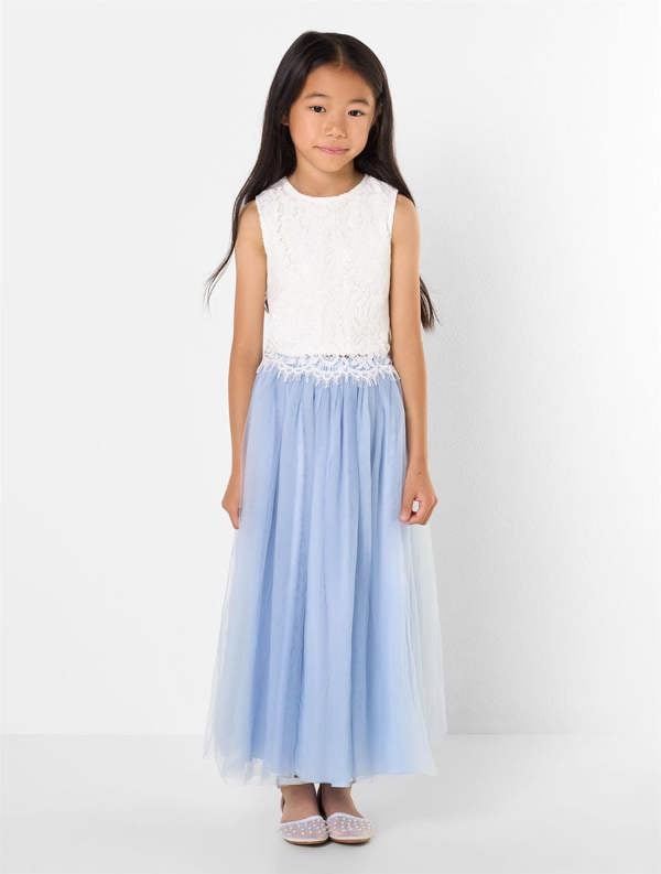 Paisley of London Girls two-piece white & dusky blue maxi dress