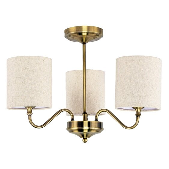 Happy Homewares Classic Antique Brass Ceiling Light Fitting with Linen Fabric Shade