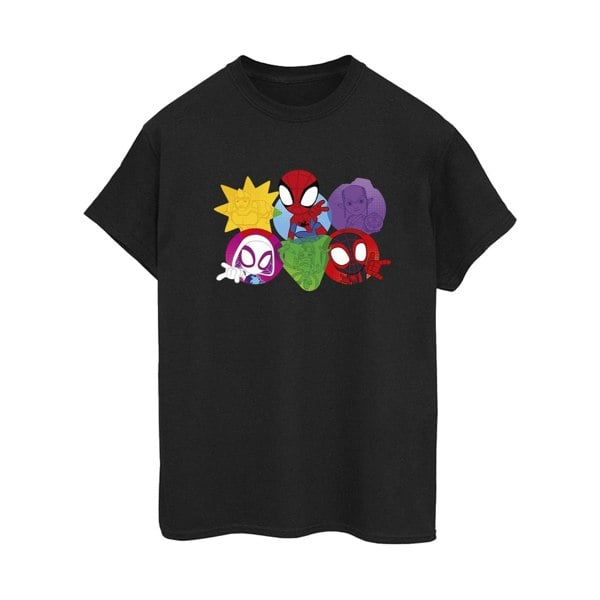 Marvel Womens/Ladies Spidey And His Amazing Friends Faces Cotton Boyfriend T-Shirt - Black