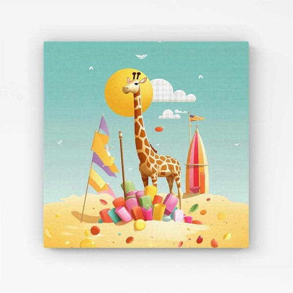 Warren Reed A Giraffe On A Beach Holiday Canvas