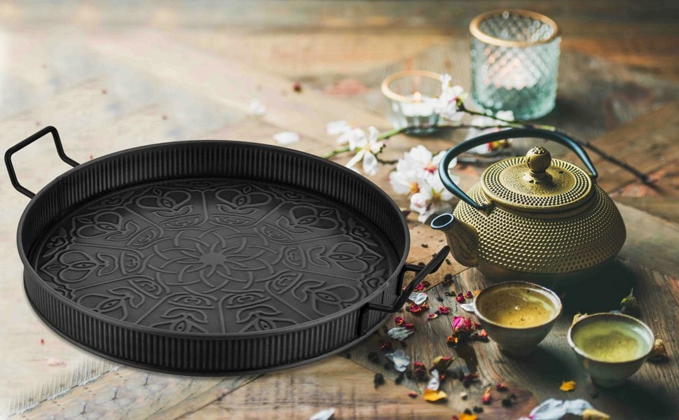 Rozi Black Round Serving Tray