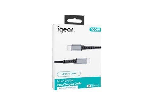 iGear Type C to C 1M 60W PVC Premium Nylon Braided Cable - Black