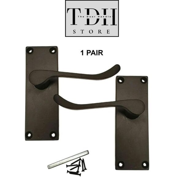 EDH Door Hardware Matt Black Victorian Scroll Door Handles on Backplate – 118mm x 42mm 4 Pairs