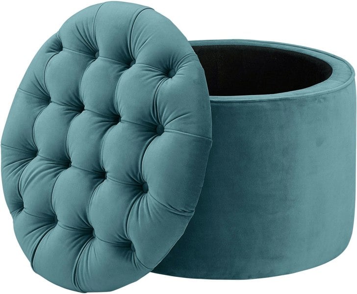 Furniture Edit Queen Sea Blue Velvet Storage Ottoman Footstool