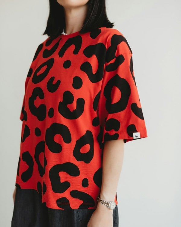 Elsie Red Animal Print Oversized T-Shirt- image 2