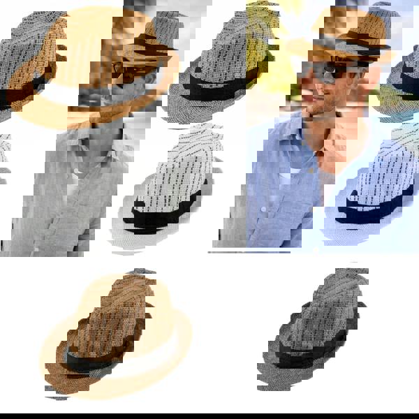 Fores Collection Straw Trilby Fedora Hat with Contrast Band