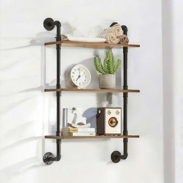 Rafaelo Mobilia Industrial Pipe Wall-Mounted 3 Tier Floating Shelves