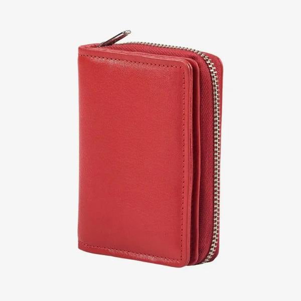 Red leather zipped card holder with RFID protection