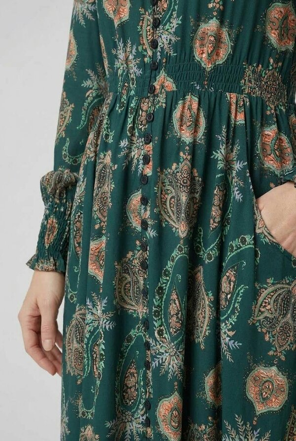 Izabel London Paisley Long Sleeve Shirred Maxi Dress