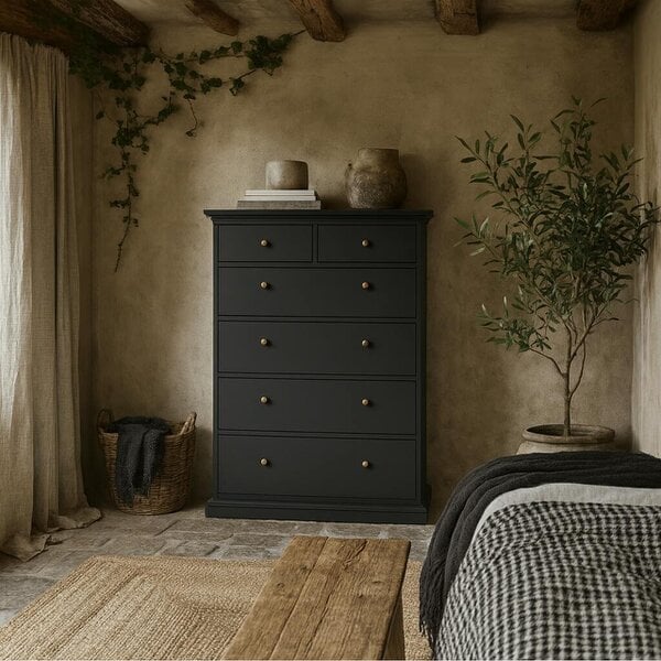 Wyld Haus Osaka Farmhouse Dark Grey Wooden Chest 6 Drawers