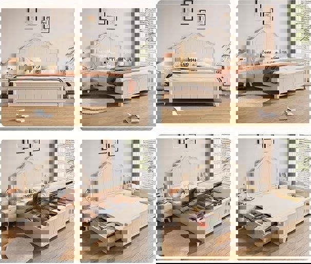 Agnes King Size / Super King Size Bed With Storage, Cream-Weilai Concept-Weilai Concept