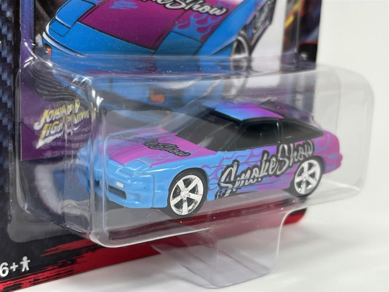 Johnny Lightning 1990 Nissan 240SX Custom Bright Cyan with Magenta Flames 1:64 JLSF024A