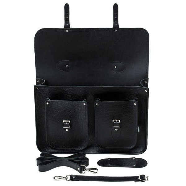 Black Twin Pocket Executive Leather Satchel - Satchel - Zatchels