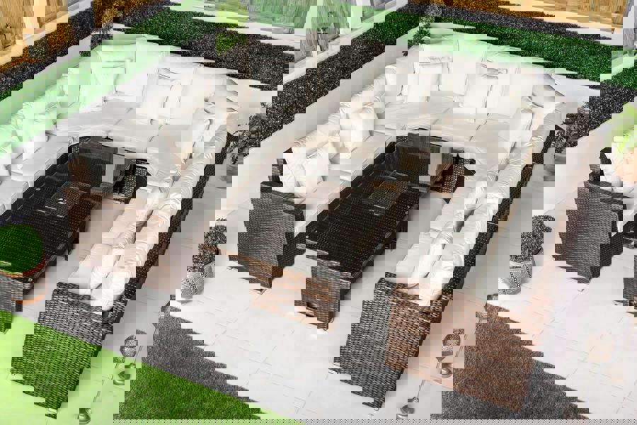 Giardino Santorini 7 Seat Modular Sofa Rattan Garden Furniture Set Outdoor Height Adjustable Ice Bucket Coffee Table