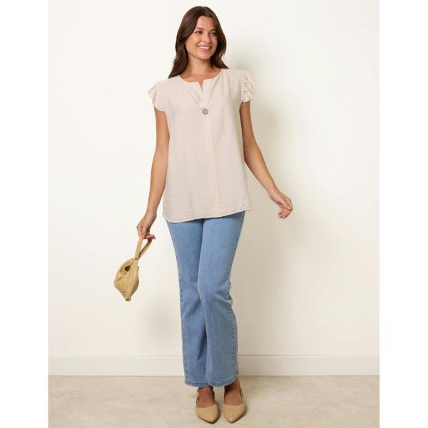 Blue Vanilla One Button Frill Sleeve Top