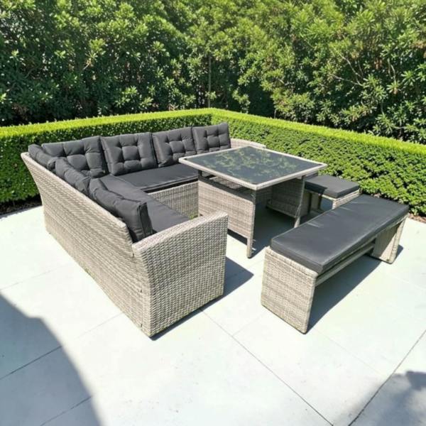 The Garden Marketplace Norfolk Rattan Weave Luxury Garden 10 seater Corner Set Complete With Cushions