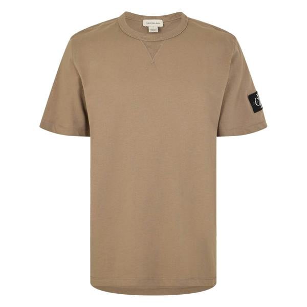 Calvin Klein Mens Badge Crew Neck Regular T-Shirt - Brindle - 