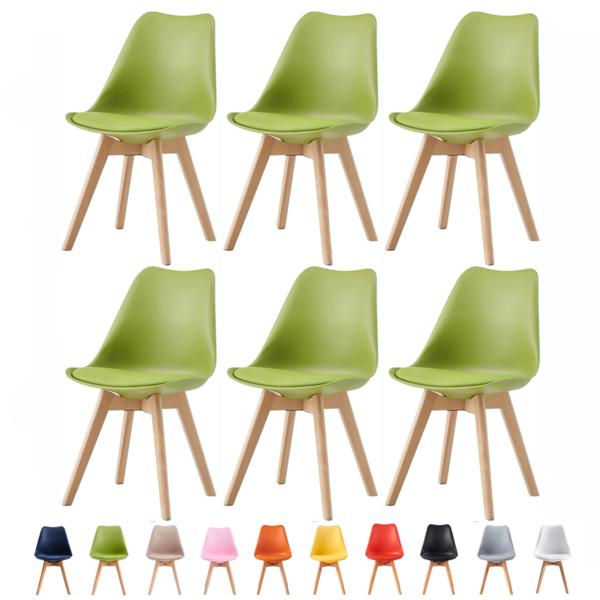 Set of 6 Dining Chairs with Solid Wooden Legs and Seat Cushion Pads Eva - Green